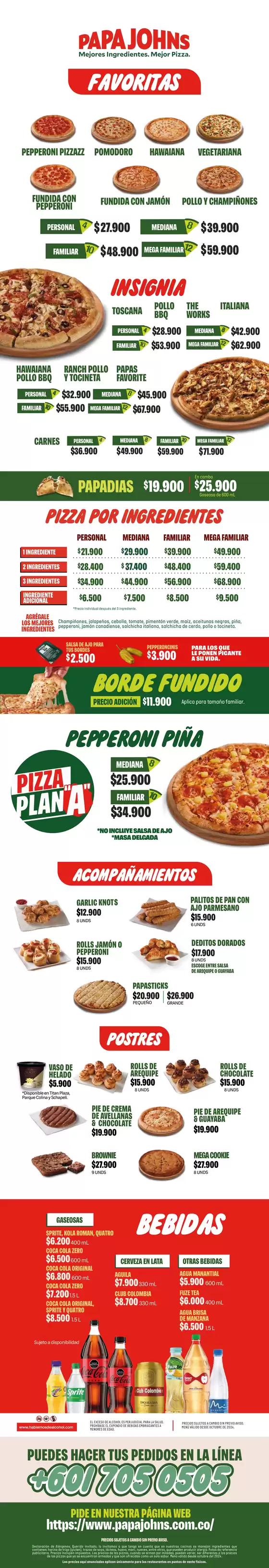 Menu Papa John's 