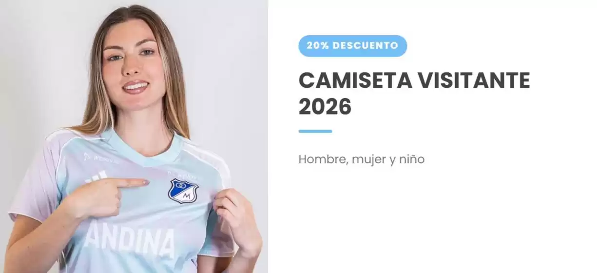 Catálogo Tienda Oficial Millonarios | 20% DCTO Camiseta Visitante 2026 | 2026-08-10T00:00:00.000Z - 2026-08-24T00:00:00.000Z