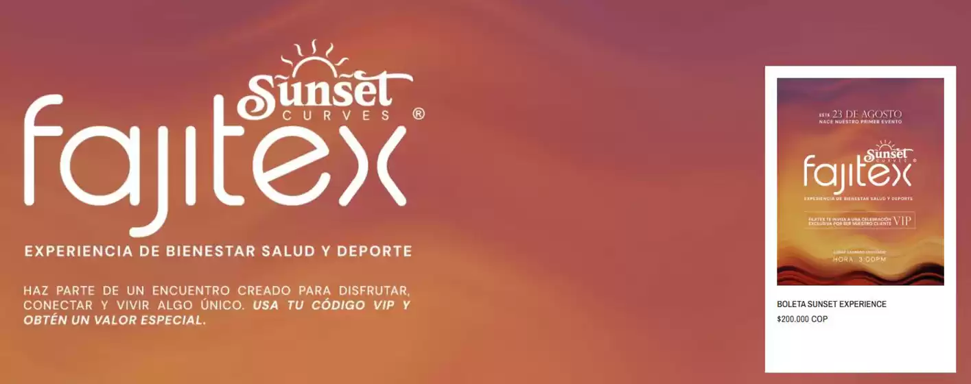 Catálogo Fajitex | Boleta Sunset Experience $200.000 | 2026-08-13T00:00:00.000Z - 2026-08-23T00:00:00.000Z