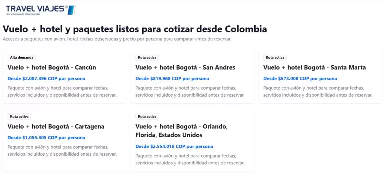 Catálogo Travel Viajes | Paquetes de vuelo + hotel | 2026-08-24T00:00:00.000Z - 2026-08-31T00:00:00.000Z