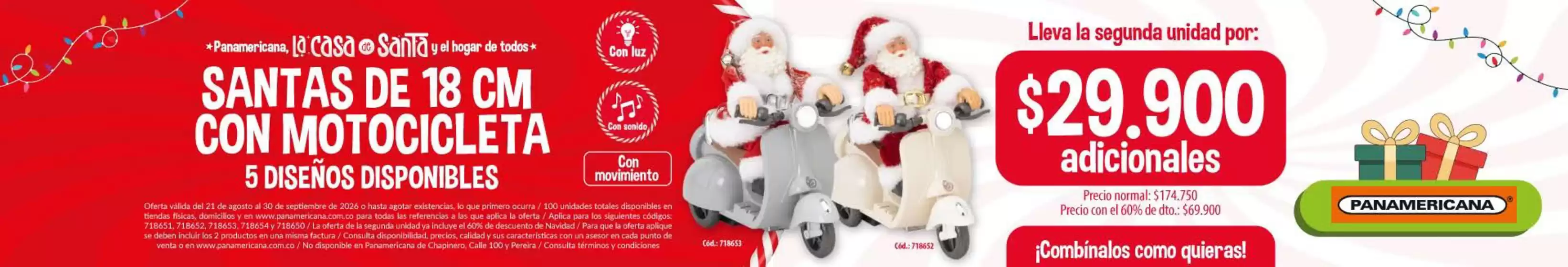 Catálogo Panamericana | Santas de 18 cm con motocicleta $29,900 | 2026-09-04T00:00:00.000Z - 2026-09-30T00:00:00.000Z