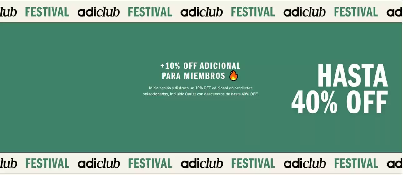 Catálogo Adidas | AdiClub Festival Hasta 40% OFF +10% OFF adicional | 2026-09-09T00:00:00.000Z - 2026-09-15T00:00:00.000Z