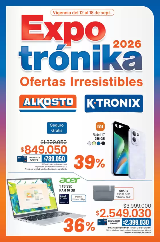 Catálogo Alkosto | Separata expotronika 12septiembre2026 | 2026-09-12T00:00:00.000Z - 2026-09-18T00:00:00.000Z