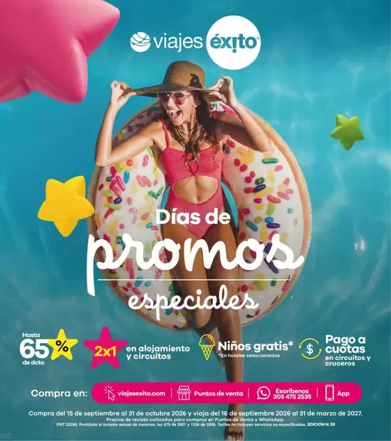 Catálogo Viajes Éxito | Catálogo Dias de promos especiales | 2026-09-15T00:00:00.000Z - 2026-10-31T00:00:00.000Z