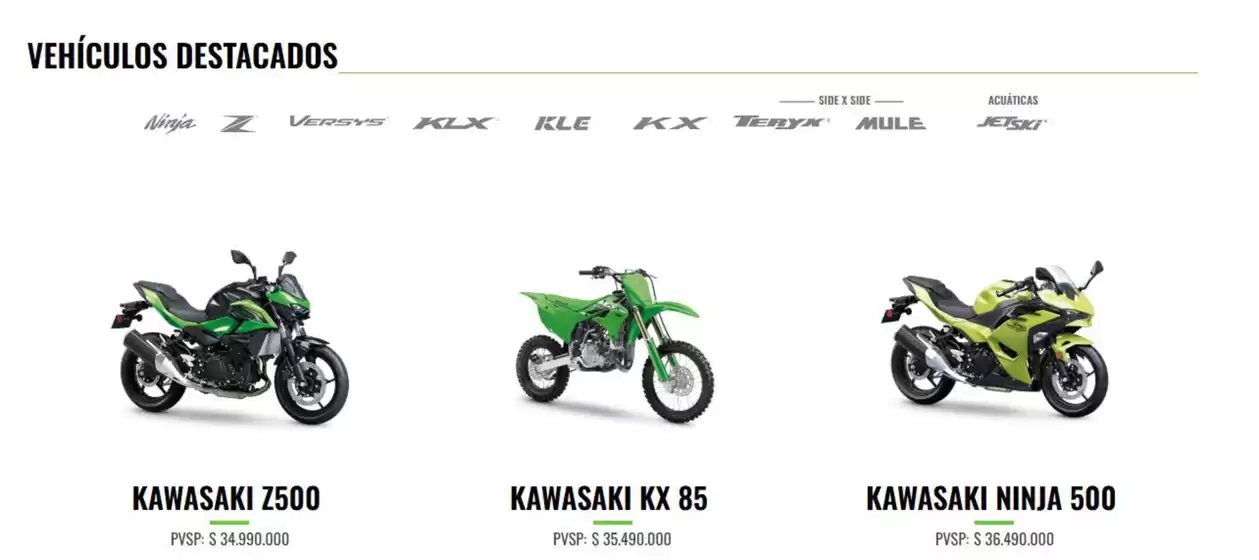 Catálogo Kawasaki en Santander de Quilichao | Vehículos Destacados | 2026-09-16T00:00:00.000Z - 2026-09-30T00:00:00.000Z