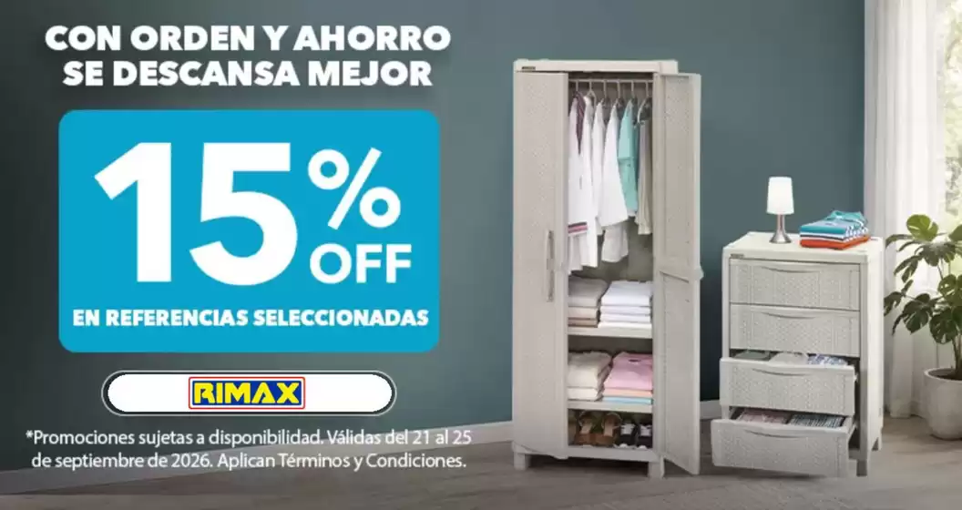 Catálogo Rimax en Bogotá | Promo Organiza Tu Habitación y Zona de Ropas 15% OFF | 2026-09-23T00:00:00.000Z - 2026-09-25T00:00:00.000Z