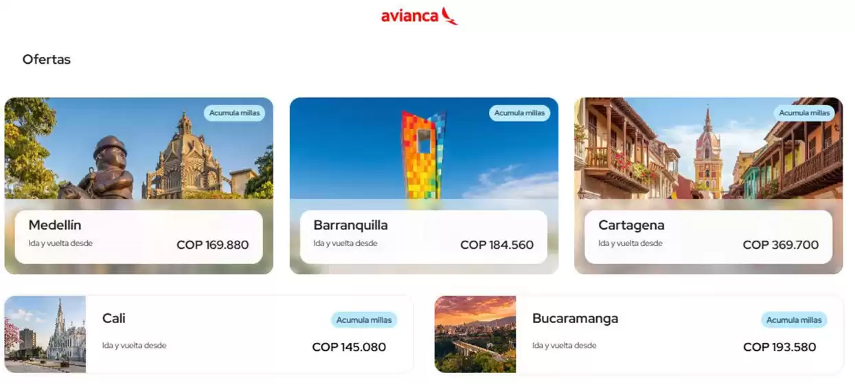 Catálogo Avianca | Ofertas | 2026-09-29T00:00:00.000Z - 2026-10-02T00:00:00.000Z