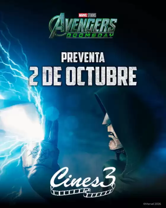 Catálogo Cines3 | Avengers Doomsday, Preventa | 2026-09-30T00:00:00.000Z - 2026-10-02T00:00:00.000Z