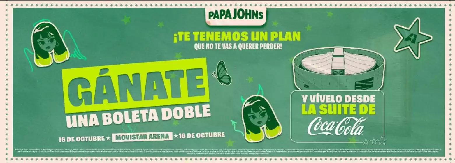 Catálogo Papa John's | Gánate una Boleta Doble | 2026-10-12T00:00:00.000Z - 2026-10-16T00:00:00.000Z
