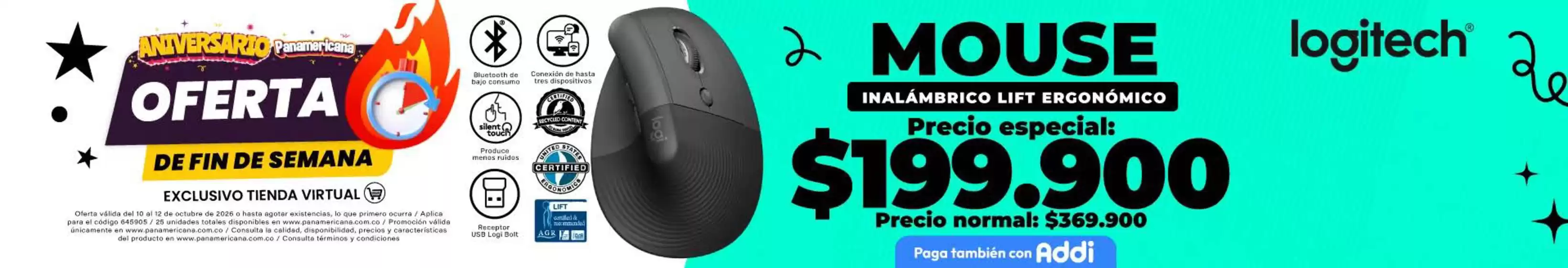 Catálogo Panamericana | Mouse Inalámbrico Lift Ergonómico precio especial: $199.900 | 2026-10-12T00:00:00.000Z - 2026-10-12T00:00:00.000Z