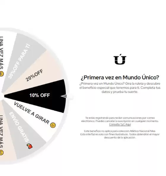 Catálogo Mundo Único | Primera vez en Mundo Único. Gira la ruleta y descubre el beneficio especial que tenemos para ti | 2026-10-13T00:00:00.000Z - 2026-10-31T00:00:00.000Z