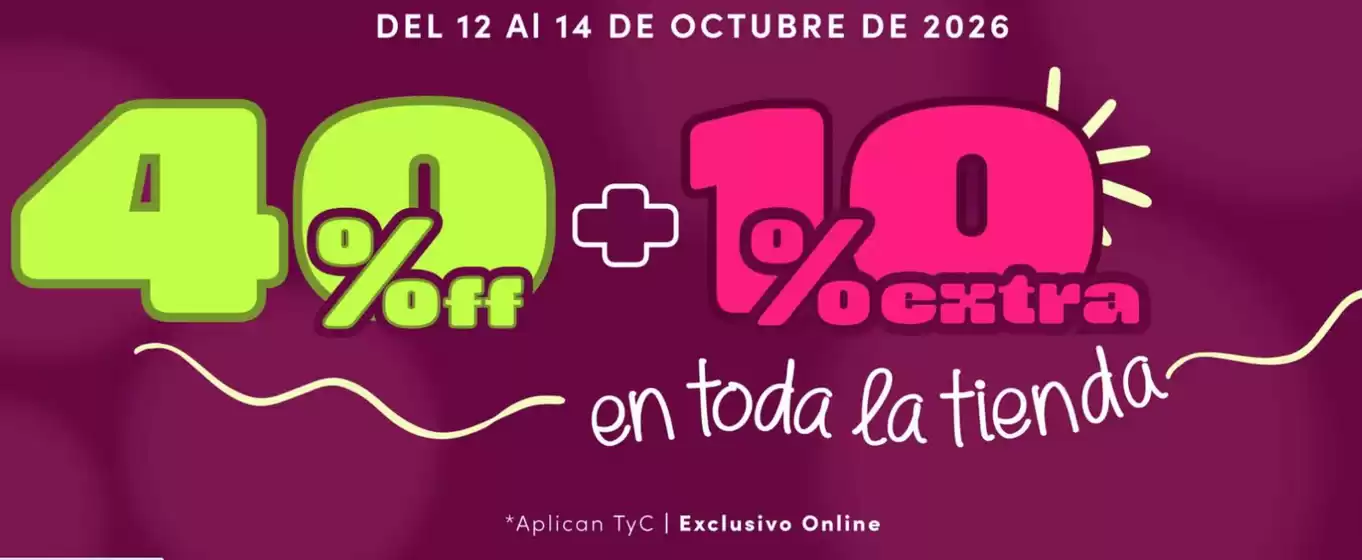 Catálogo MIC | 40% OFF en toda la tienda + 10% Extra | 2026-10-13T00:00:00.000Z - 2026-10-14T00:00:00.000Z