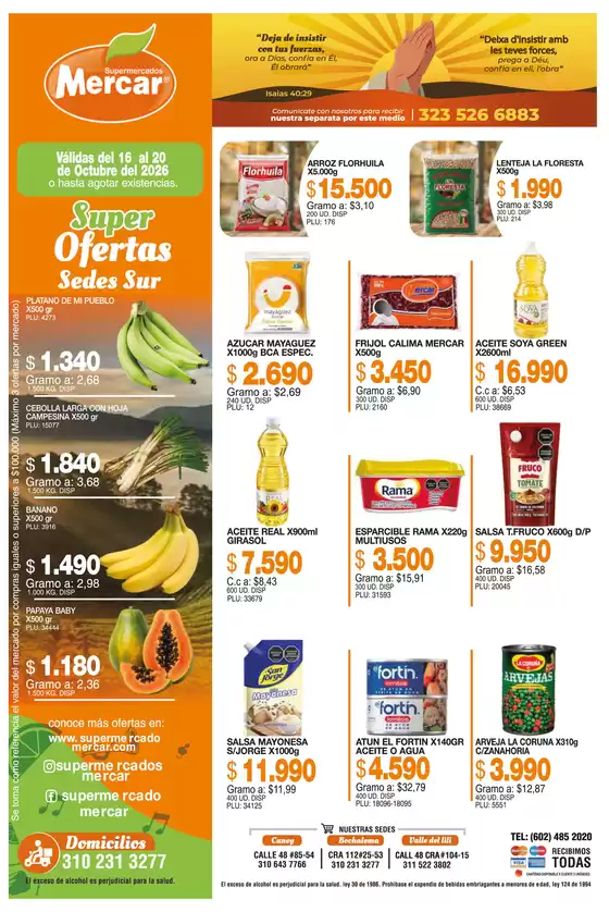Catálogo Mercar en Gachantivá | 261014 MERCAR SEDES SUR 16 al 20 de octubre | 2026-10-16T00:00:00.000Z - 2026-10-20T00:00:00.000Z