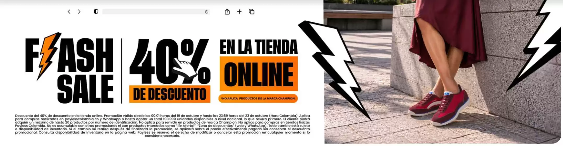 Catálogo Payless | Flash Sale 40% OFF en la tienda Online | 2026-10-19T00:00:00.000Z - 2026-10-23T00:00:00.000Z