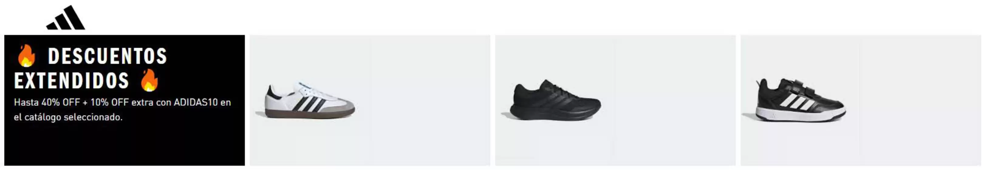 Catálogo Adidas | Hasta 40% OFF + 10% OFF extra con ADIDAS10 en el catálogo seleccionado. | 2026-10-27T00:00:00.000Z - 2026-10-31T00:00:00.000Z