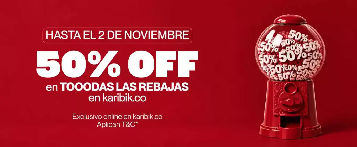 Catálogo Karibik | Rebajas 50% OFF. Comprá hoy pagá en Diciembre | 2026-10-29T00:00:00.000Z - 2026-11-02T00:00:00.000Z