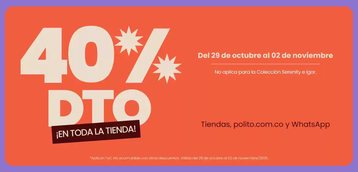 Catálogo Polito | 40% OFF en toda la tienda | 2026-10-30T00:00:00.000Z - 2026-11-02T00:00:00.000Z