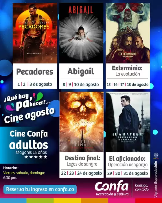 Catálogo Confa en Sabanalarga Atlantico | Cine Confa  | 2025-08-04T00:00:00.000Z - 2025-08-31T00:00:00.000Z
