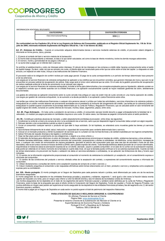 Catálogo Cooprogreso en Riobamba | Costos Financieros - Información relevante | 2026-09-08T00:00:00.000Z - 2026-09-30T00:00:00.000Z