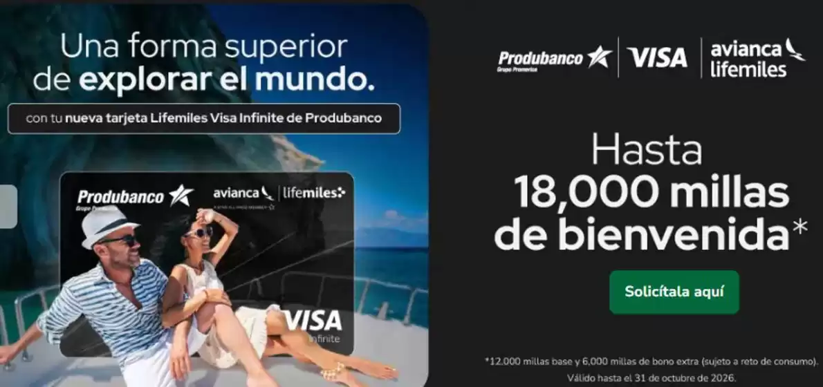 Catálogo Banco Produbanco en Salitre Canton | Hasta 18.000 millas de bienvenida | 2026-09-28T00:00:00.000Z - 2026-10-31T00:00:00.000Z