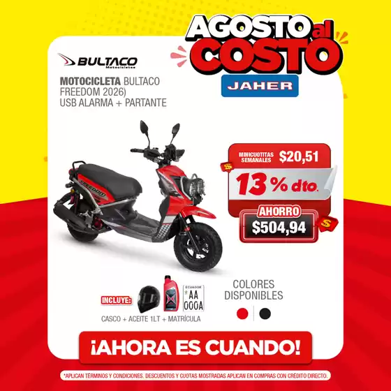 Catálogo Jaher en Muisne | Motocicleta  | 2025-08-01T00:00:00.000Z - 2025-08-31T00:00:00.000Z