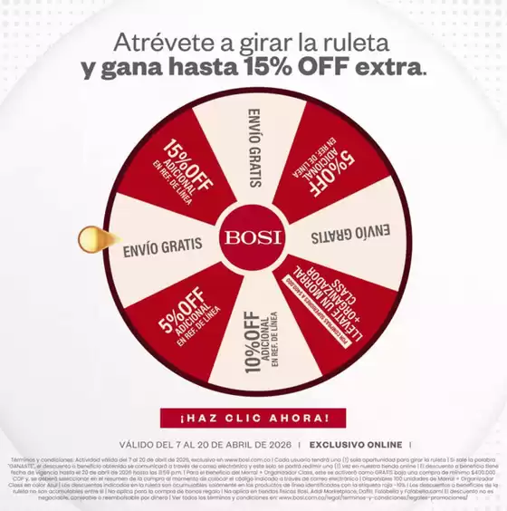 Catálogo Bosi en Sangolquí | Atrevete a girar la ruleta y gana hasta 15%off extra | 2026-04-08T00:00:00.000Z - 2026-04-20T00:00:00.000Z