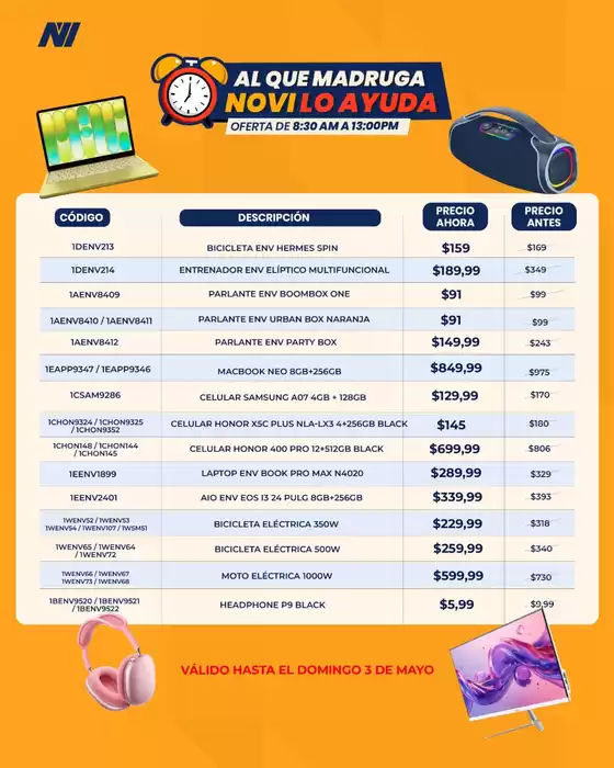 Catálogo Novicompu en Manta | Al que madruga novi lo a yuda | 2026-04-30T00:00:00.000Z - 2026-05-03T00:00:00.000Z