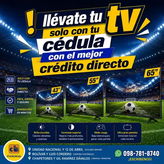 Catálogo Almacenes Chordeleg en Paccha | Llevate tu TV solo con tu cedula con el mejor credito directo  | 2026-06-02T00:00:00.000Z - 2026-07-31T00:00:00.000Z