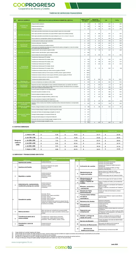 Catálogo Cooprogreso | Tarifas de sevicios financieros  | 2026-07-02T00:00:00.000Z - 2026-08-31T00:00:00.000Z