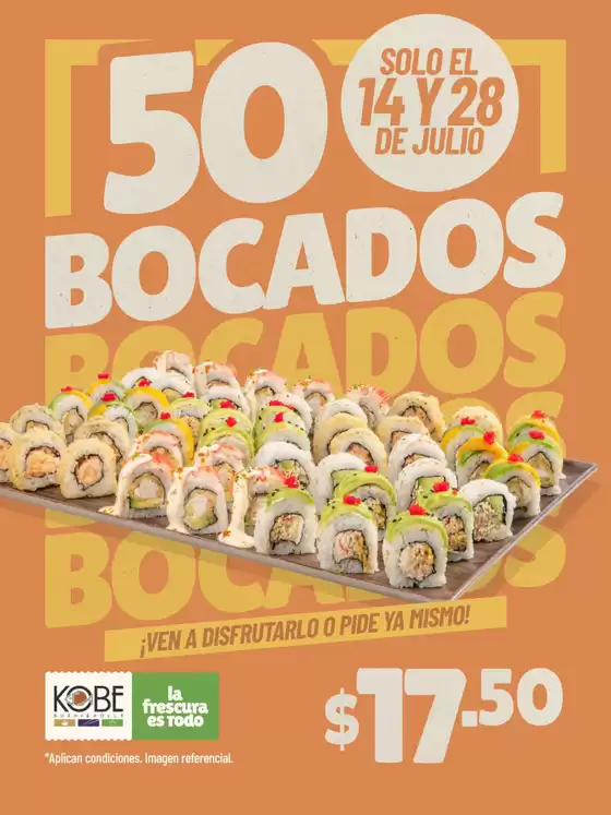 Catálogo Kobe Sushi Express en Las Lajas | 50 bocados | 2026-07-15T00:00:00.000Z - 2026-07-28T00:00:00.000Z