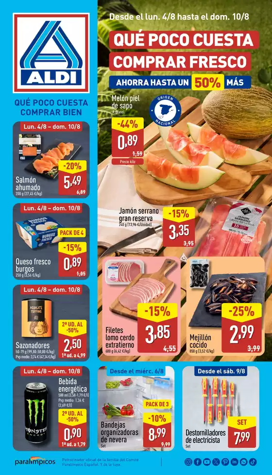 Catálogo ALDI en Alcázares | ¡Qué poco cuesta comprar bien! | 2025-08-04T00:00:00.000Z - 2025-08-10T00:00:00.000Z