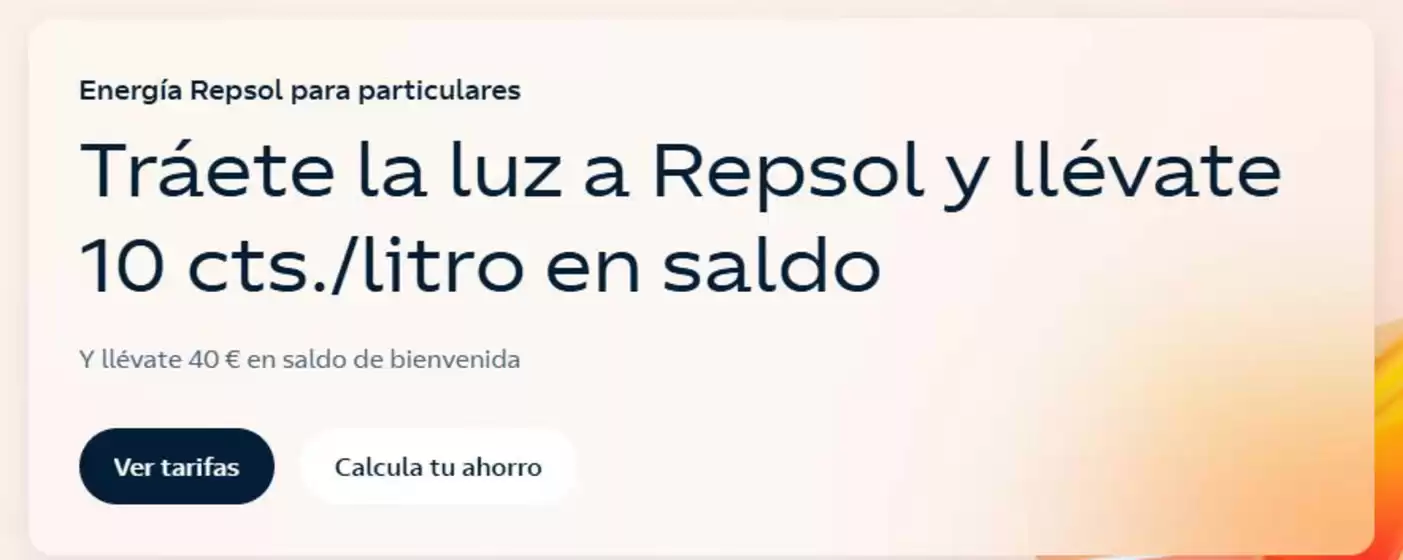 Tráete la luz a Repsol y llévate 10 cts./litro en saldo