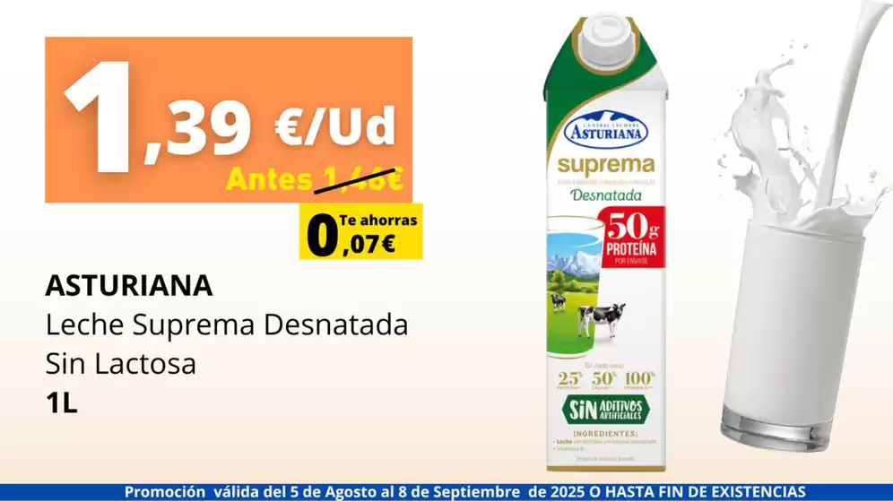 Catálogo Cash Jesuman en San Miguel de Abona | Asturiana leche suprema desnatada sin lactosa tan solo por 1,39€  | 2025-08-07T00:00:00.000Z - 2025-09-08T00:00:00.000Z
