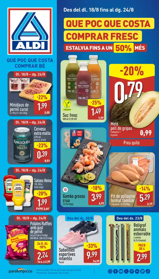 Catálogo ALDI en Badalona | ¡Qué poco cuesta comprar bien! | 2025-08-18T00:00:00.000Z - 2025-08-24T00:00:00.000Z