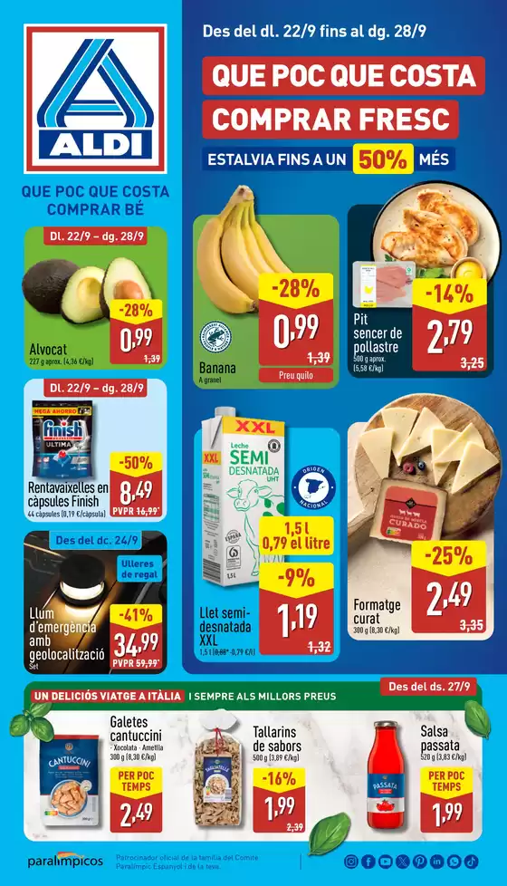 Catálogo ALDI en Castell Platja d Aro | Qué poco cuesta comprar bien | 2025-09-22T00:00:00.000Z - 2025-09-28T00:00:00.000Z