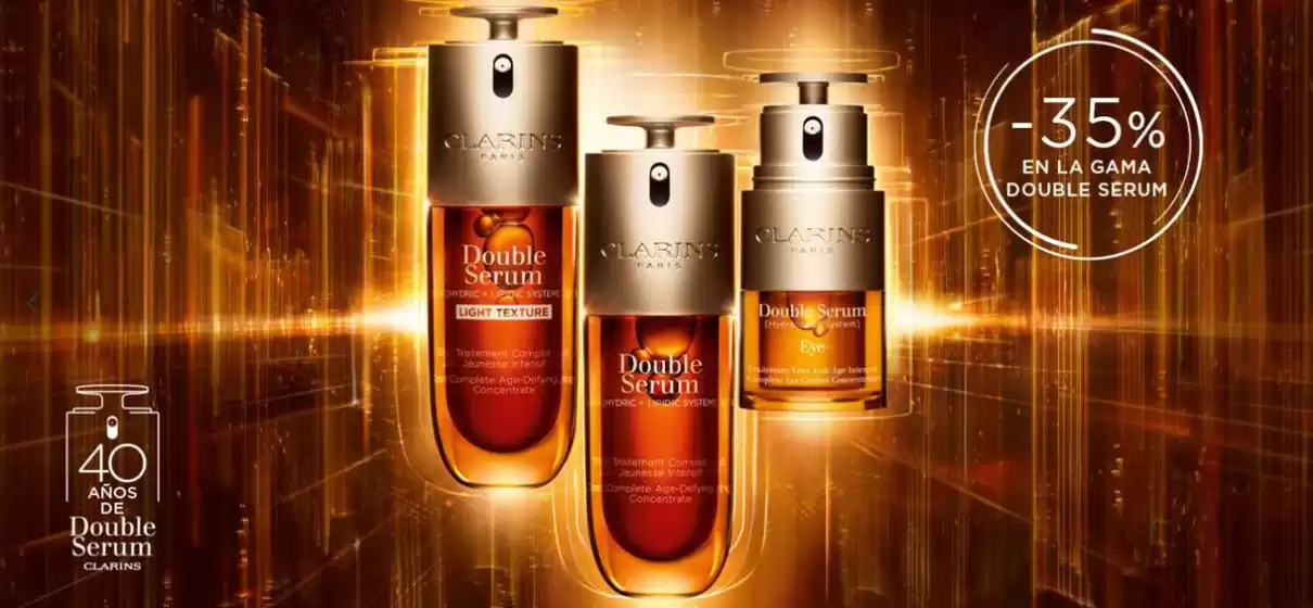 Catálogo Clarins en Alicante | -35% En La Gama Double Serum | 2025-10-09T00:00:00.000Z - 2025-10-16T00:00:00.000Z
