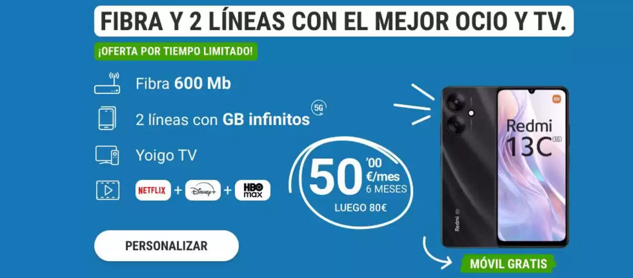 Fibra y 2 líneas con el mejor ocio y tv