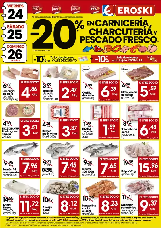 Catálogo Eroski | -20% en carnicería, charcutería y pescado fresco | 2025-10-23T00:00:00.000Z - 2025-10-26T00:00:00.000Z