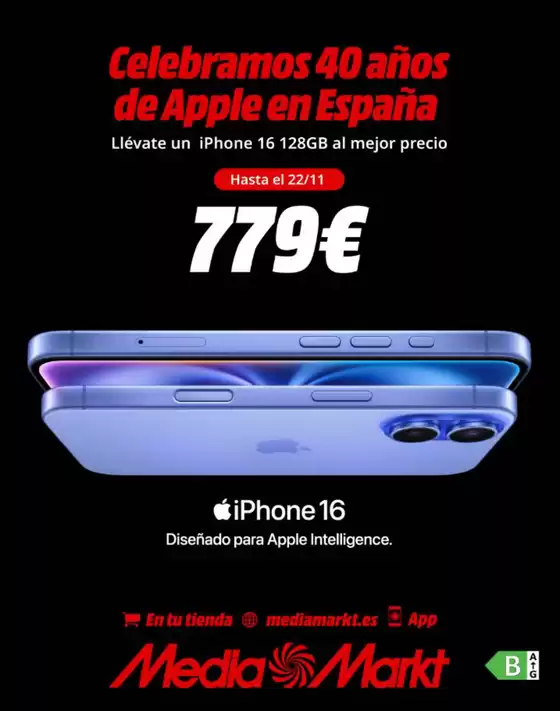 Catálogo MediaMarkt en Tomelloso | Celebramos el 40 aniversario de Apple en España con estas súper ofertas | 2025-11-14T00:00:00.000Z - 2025-11-22T00:00:00.000Z