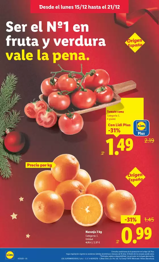 Catálogo Lidl en Cubelles | № 1 PRECIO - Ofertas válidas del 15/12 al 21/12 | 2025-12-15T00:00:00.000Z - 2025-12-21T00:00:00.000Z