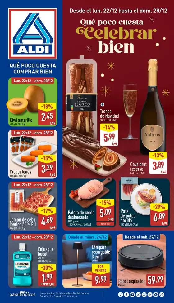 Catálogo ALDI en Alfés | ¡Qué poco cuesta comprar bien! | 2025-12-22T00:00:00.000Z - 2025-12-28T00:00:00.000Z