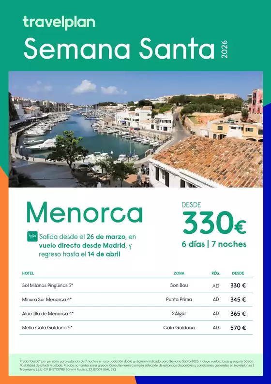 Catálogo Travelplan en Ferrol | Travelplan Menorca | 2025-12-30T00:00:00.000Z - 2026-04-14T00:00:00.000Z