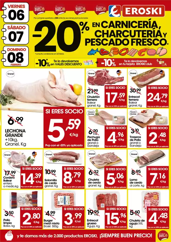 Catálogo Eroski en Montemayor | -20% en carnicería, charcutería y pescado fresco | 2026-02-05T00:00:00.000Z - 2026-02-08T00:00:00.000Z