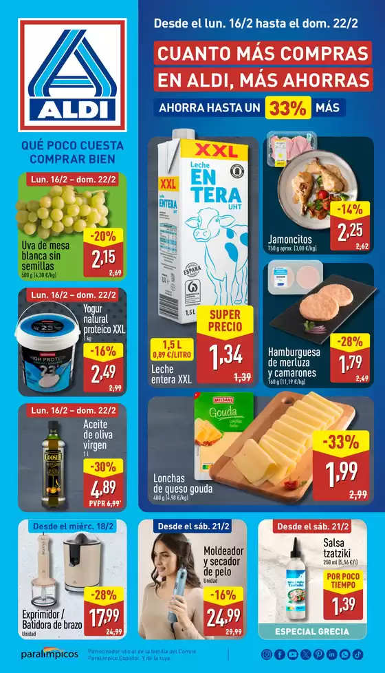 Catálogo ALDI en Pego | ¡Qué poco cuesta comprar bien! | 2026-02-16T00:00:00.000Z - 2026-02-22T00:00:00.000Z
