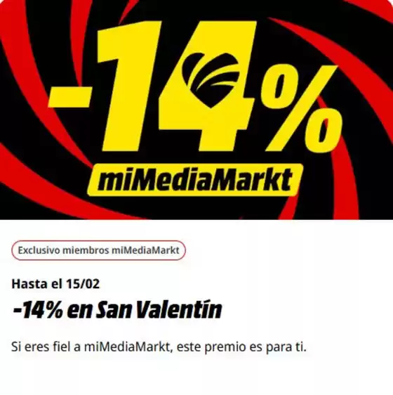 Catálogo MediaMarkt en Paterna | -14% en San Valentín | 2026-02-13T00:00:00.000Z - 2026-02-15T00:00:00.000Z