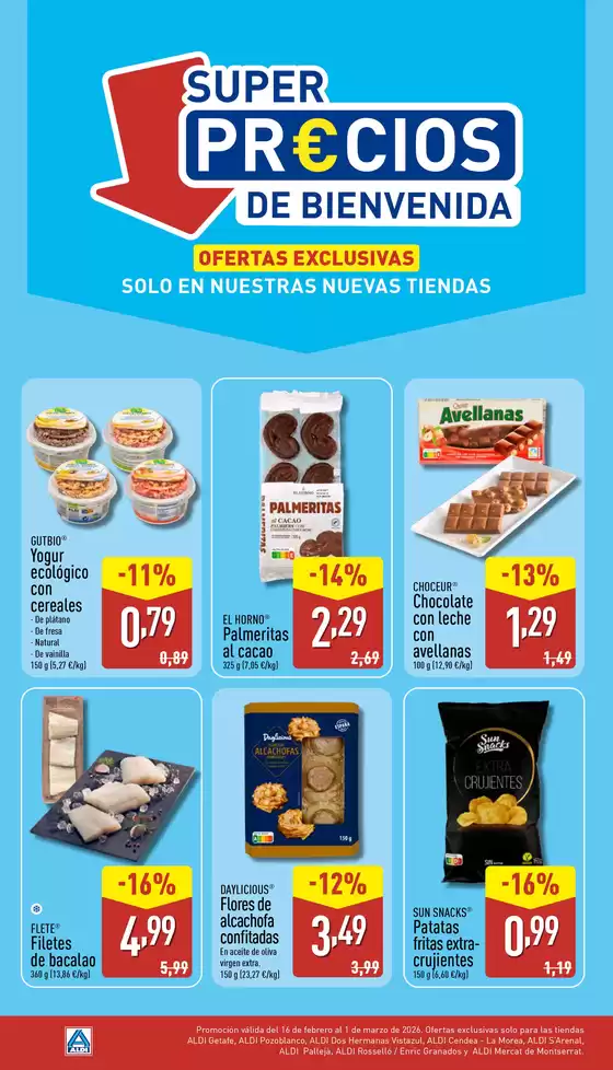 Catálogo ALDI en Vallada | Super Precios de Bienvenida en nuestras nuevas tiendas | 2026-02-16T00:00:00.000Z - 2026-03-01T00:00:00.000Z