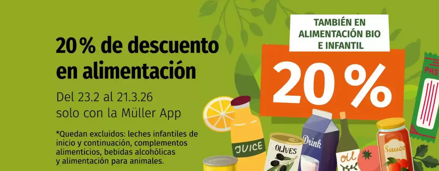 Catálogo Müller | 20% de descuento en alimentación | 2026-02-23T00:00:00.000Z - 2026-03-21T00:00:00.000Z