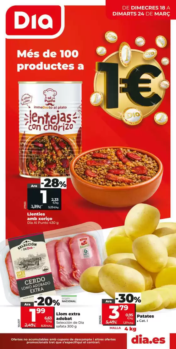 Catálogo Dia en Leganés | Més de 100 productes a 1€ del 18/03 al 24/03 | 2026-03-18T00:00:00.000Z - 2026-03-24T00:00:00.000Z