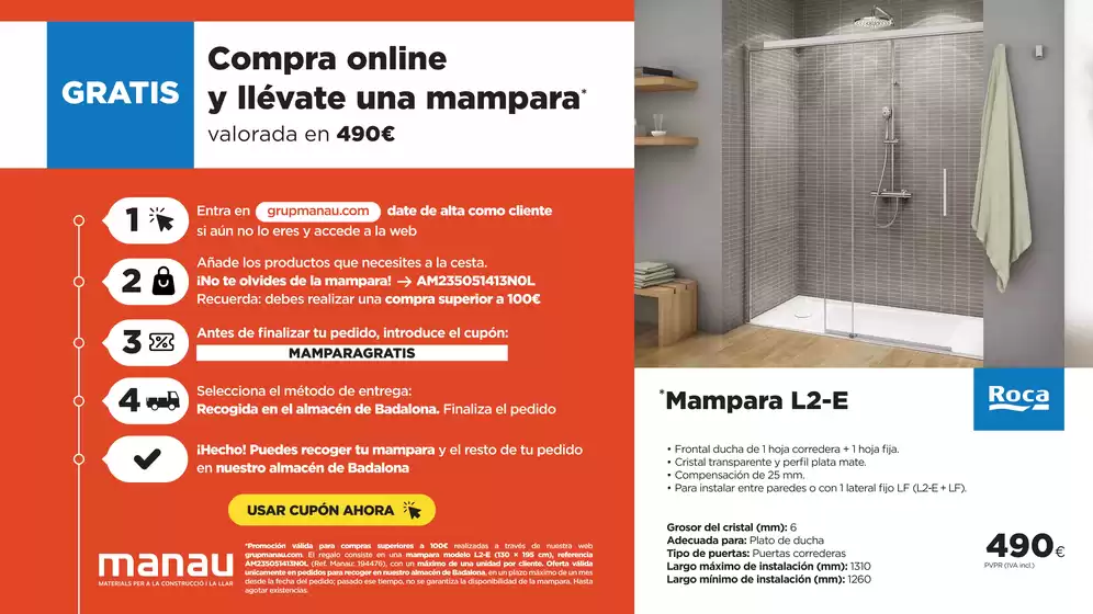 Catálogo Manau en Palma de Mallorca | Como puedes conseguir una mampara ROCA gratis | 2026-03-17T00:00:00.000Z - 2026-03-31T00:00:00.000Z