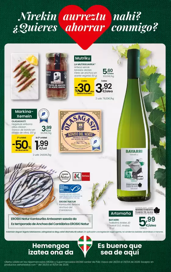 Catálogo Eroski en Bilbao | ¿Quieres ahorrar conmigo? | 2026-03-26T00:00:00.000Z - 2026-04-14T00:00:00.000Z